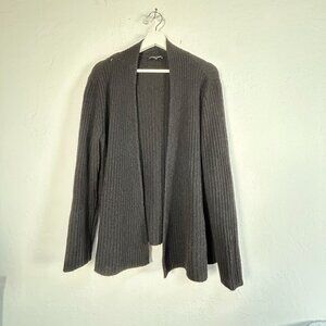 Eileen Fisher Womens Black Ribbed Open Front Cardigan Sweater XL Yak Wool Blend